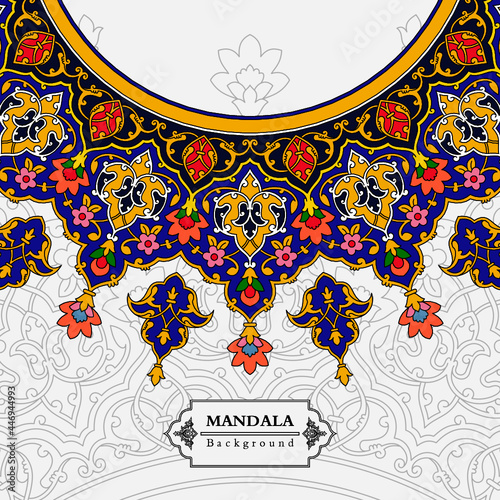 Mandala frame persian iranian arabic turkish islamic hindi indian tibetan traditional colorful vector pattern texture vintage ornate retro elegant ornamental borders frames floral ornaments tazhib 08 photo