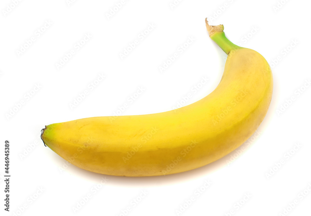 Close-up of one banana lying isolated on white background