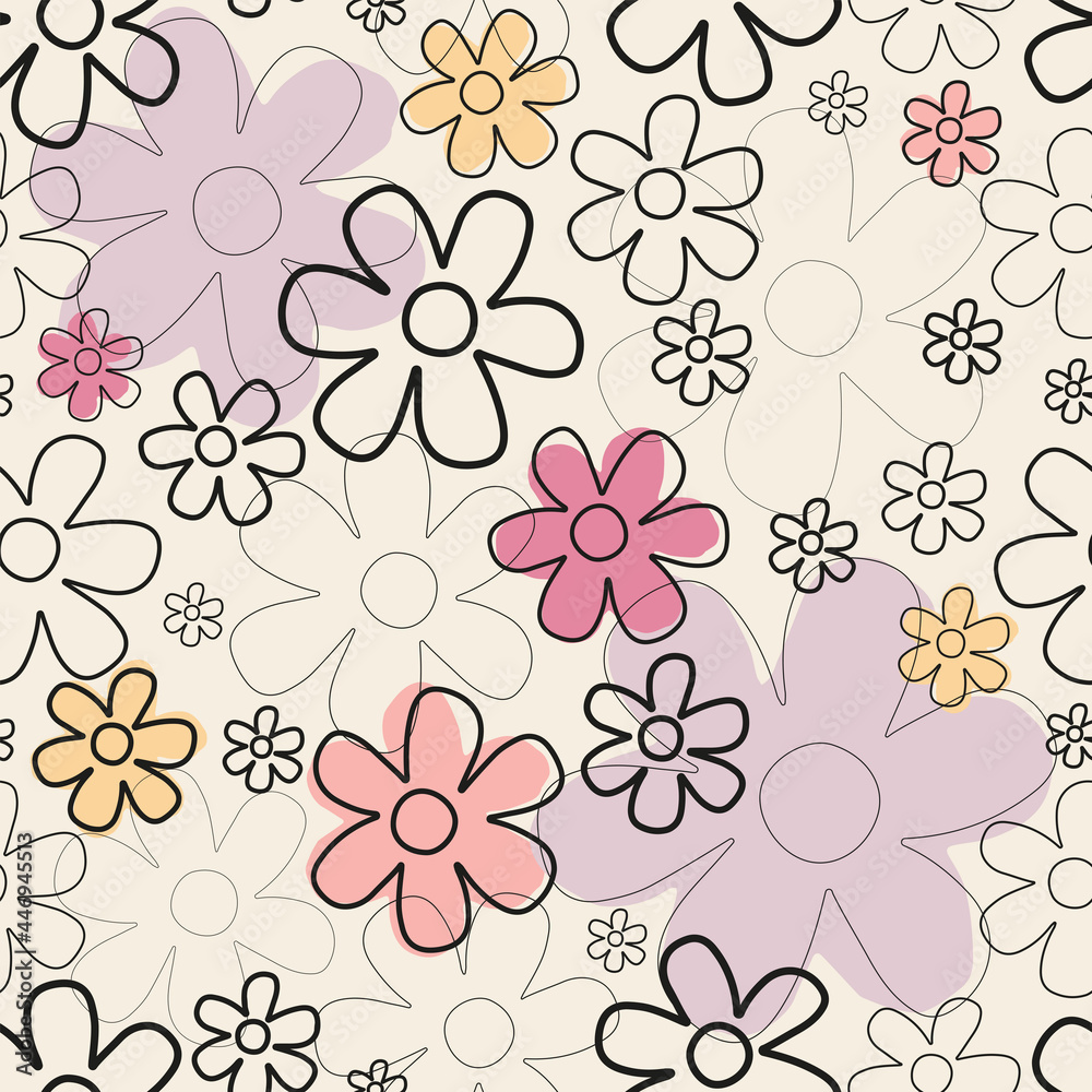 Fototapeta premium Delicate Flowers vector seamless pattern