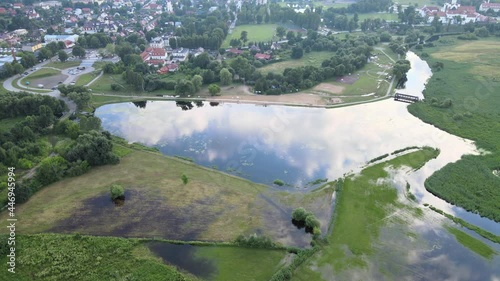 Aerial view of the city of Suprasl on the Suprasl River.View of the water sill on the river and the Suprasl reservoir photo