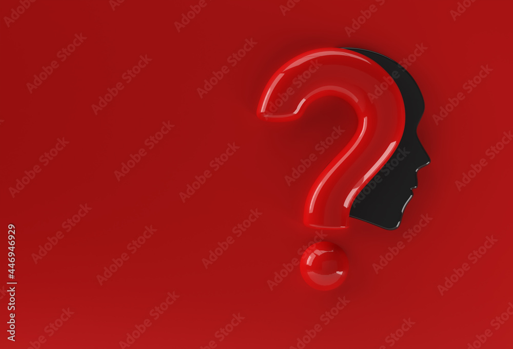 Fototapeta premium 3d Render Question Mark with Human Face Icon illustration Design Element.