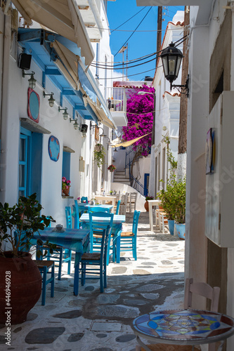 Traditional paved alley in Tinos town near the port