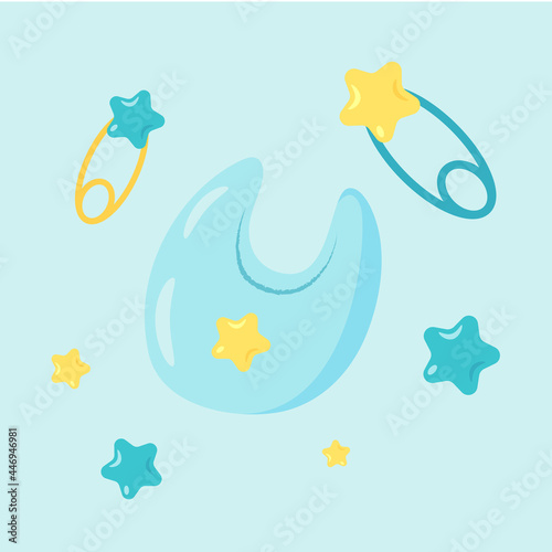 Vector set of baby bib and buns for newborn boy