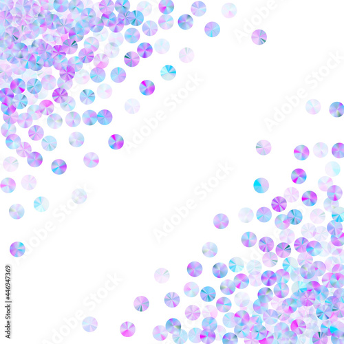 Blue paillettes confetti scatter vector background. Elegant shining spangle elements holiday decor flatlay. Holiday confetti placer flickering background.