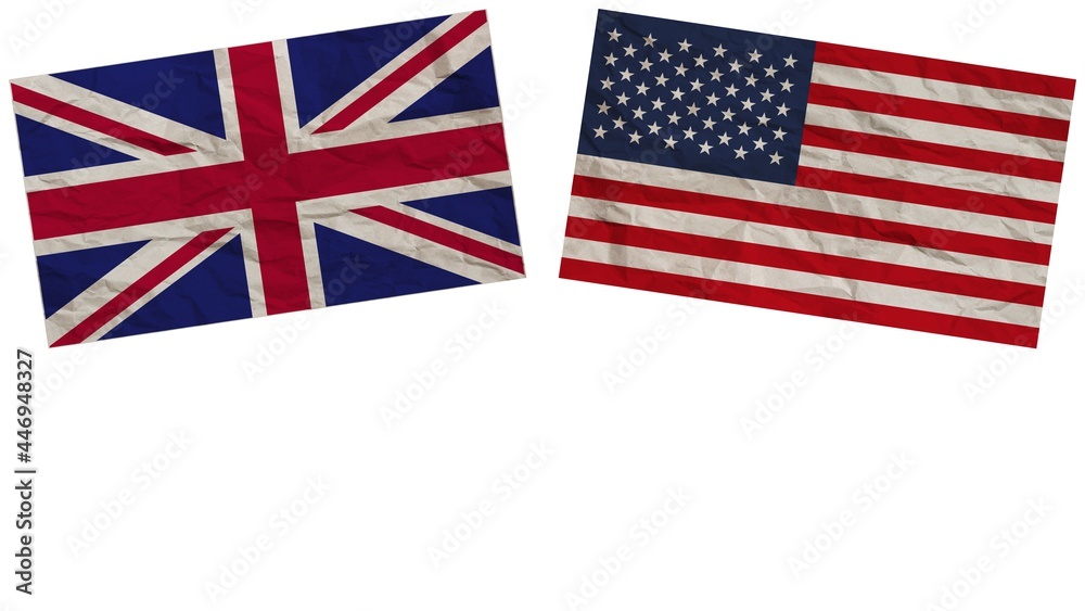 United States of America and United Kingdom Flags Together Paper Texture Effect Illustration United States of America and United Kingdom Flags Together Paper Texture Effect Illustration