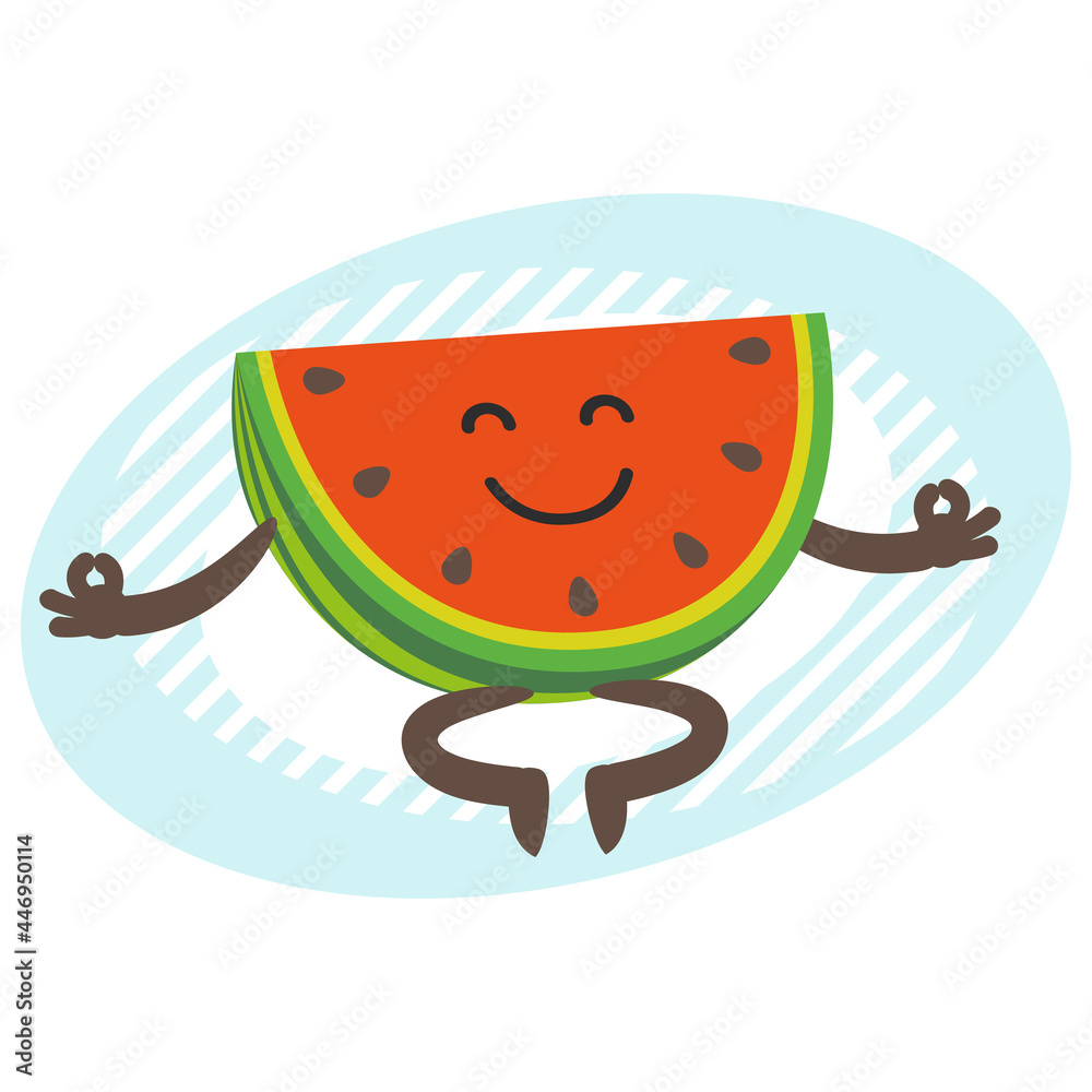 Cartoon Watermelon Character in a meditative pose