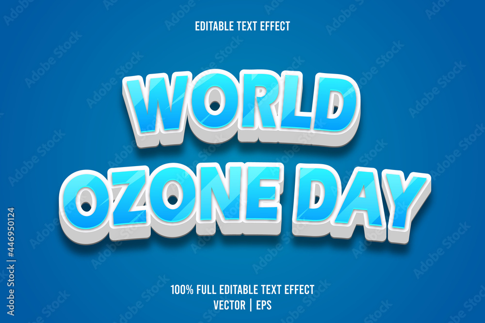 World ozone day editable text effect 3 dimension emboss cartoon style