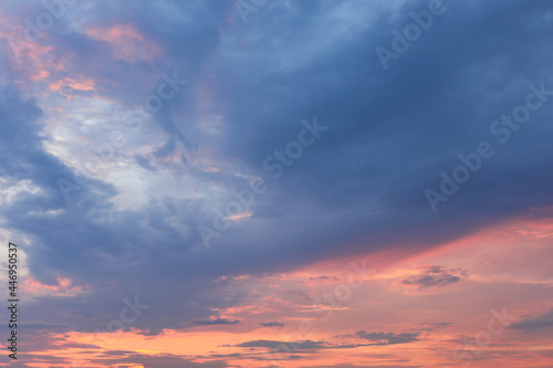 sunset sky with clouds, clouds in the sky, blue sky with clouds © annakolesnicova