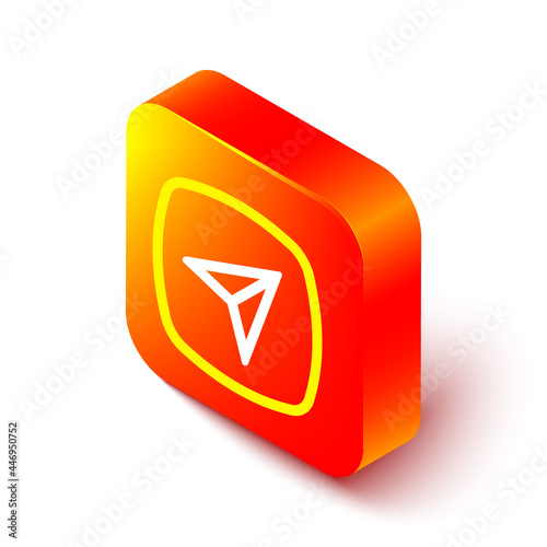 Isometric line Infographic of city map navigation icon isolated on white background. Interface concept design. Geolocation concept. Orange square button. Vector