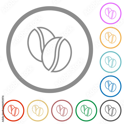 Coffe beans outline flat icons with outlines