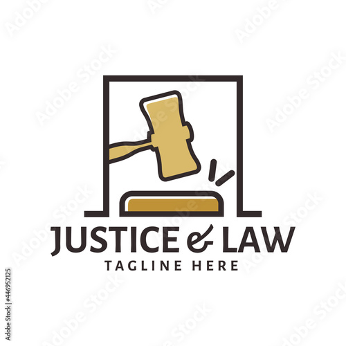 Line Hammer justice attorney law logo design concept template