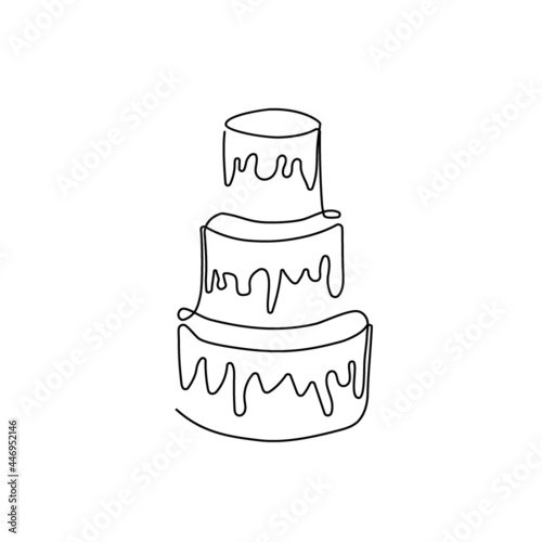 Wedding cake one line art. Continuous line drawing of three-tiered cake.