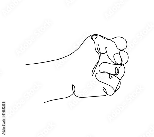 Fist gesture one line art. Continuous line drawing of gesture, hand, obscene gesture, threat, strength.