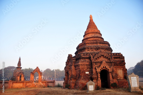 View landscape ruins cityscape UNESCO World Heritage Site with over 2000 pagodas temples for burmese people foreign travelers travel visit at Bagan or Pagan ancient city in Mandalay  Myanmar or Burma