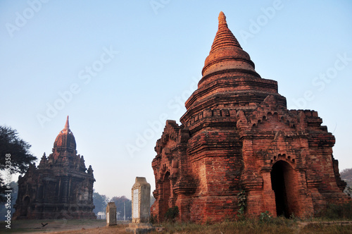 View landscape ruins cityscape UNESCO World Heritage Site with over 2000 pagodas temples for burmese people foreign travelers travel visit at Bagan or Pagan ancient city in Mandalay, Myanmar or Burma