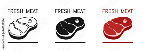 Fresh meat vector set. Red steak, piece of beef icon, logo for meat shop photo
