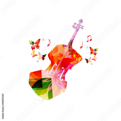 Violoncello with musical notes isolated for live concert events, jazz music festivals and shows, party flyer. Musical promotional poster with musical instrument colorful vector illustration
