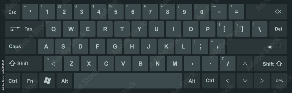 Keyboard with black and dark gray keys, and all symbols, letters of the  alphabet and numbers to type - International design for a vector editable  keypad Stock-vektor | Adobe Stock