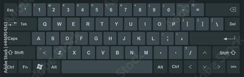 Keyboard with black and dark gray keys, and all symbols, letters of the alphabet and numbers to type -  International design for a vector editable keypad photo