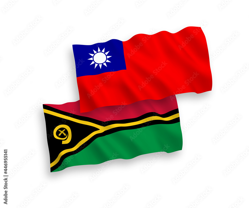 National vector fabric wave flags of Republic of Vanuatu and Taiwan isolated on white background. 1 to 2 proportion. National vector fabric wave flags of Republic of Vanuatu and Taiwan isolated on white background. 1 to 2 proportion.