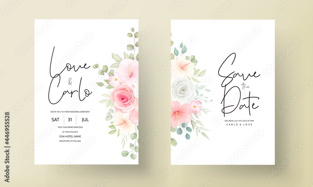 Beautiful Hand Drawn Floral Wedding Invitation Card Template