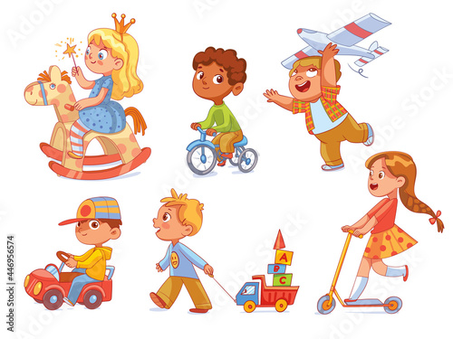 Kids in kindergarten play with toys