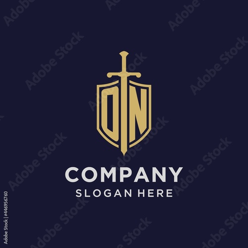 ON logo initial monogram with shield and sword design