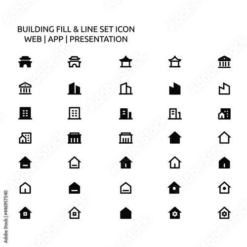 BUILDINGS fill and Line Style Icon Set, 48x48 vector icon, for web, app, and Presentation, etc
