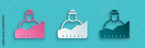 Paper cut Growth of homeless icon isolated on blue background. Homelessness problem. Paper art style. Vector
