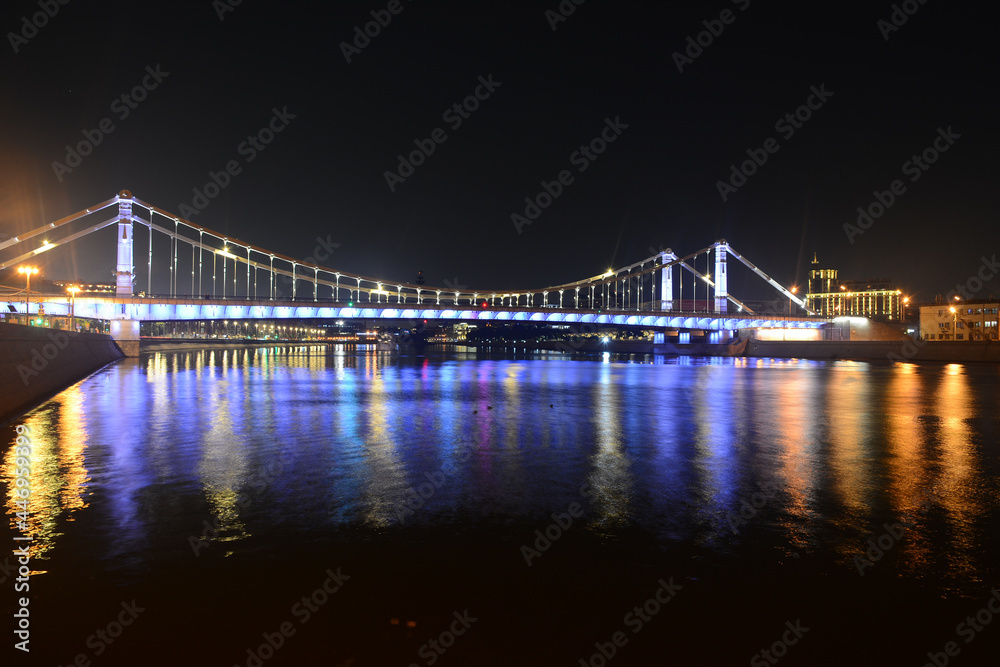 MOSCOW, RUSSIA - JULY 15, 2021: Krymskiy bridge at night