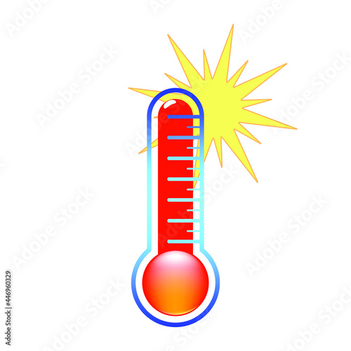 Thermometer sun icon. Hot weather symbol. Color vector drawing.