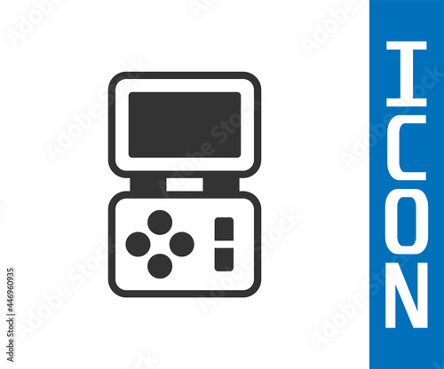 Grey Portable tetris electronic game icon isolated on white background. Vintage style pocket brick game. Interactive playing device. Vector