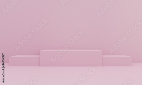 3D monochrome rendering of square and rectangular platforms in pinkcolor photo