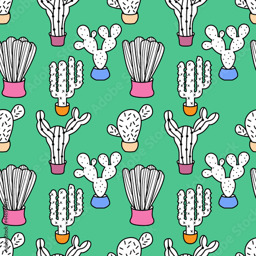 Cactus doodle seamless pattern vector illustration. Exotic plant. © Aygull ( ID2719764)