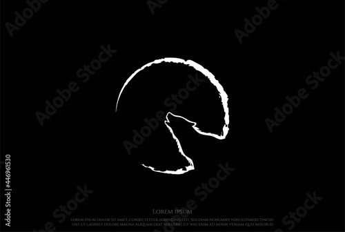 Moon Howling Wolf Jackal Coyote Dog Silhouette Logo Design Vector