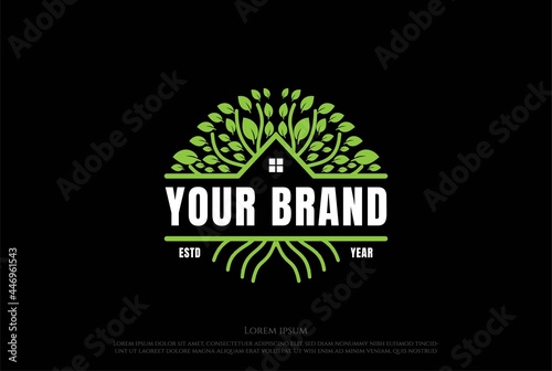 Tree House Cabin Chalet Real Estate Logo Design Vector
