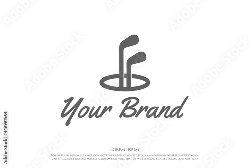 Simple Hole Golf Stick Sport Club Logo Design Vector