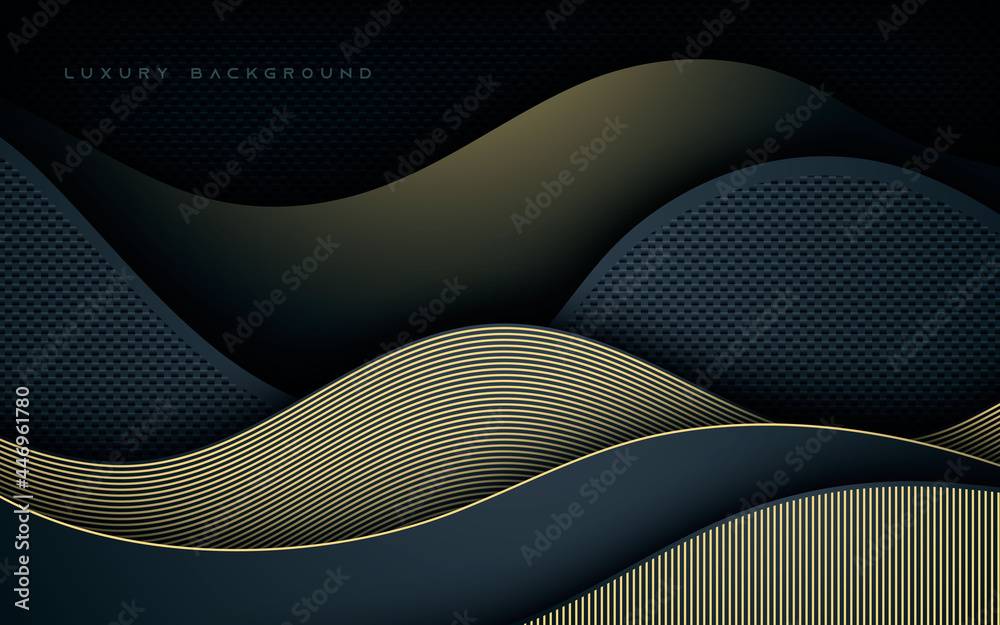 Luxury wavy dimension layers with gold line decoration background