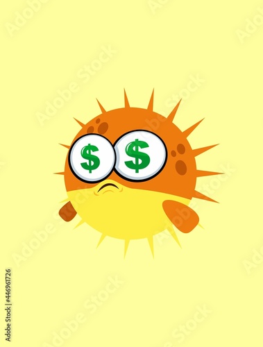 round animal called puffer fish with dollar shape eye design