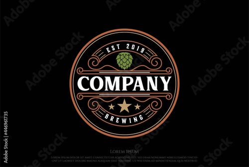 Vintage Retro Hop Beer Brewing Brewery Label Logo Design Vector