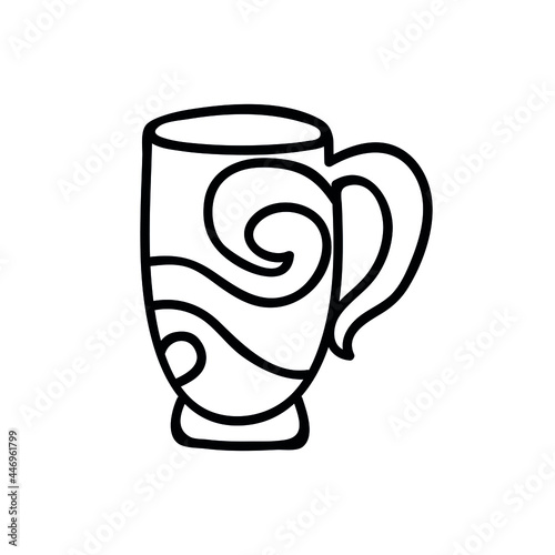 Single hand drawn cup of coffee, cappuccino, chocolate, cocoa, americano or tea. Doodle vector illustration. Isolated on a white background.