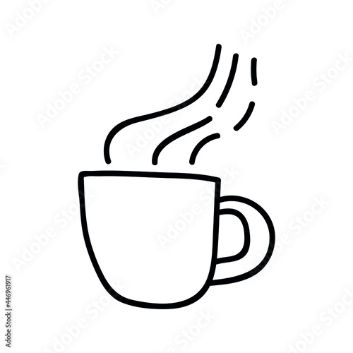 Single hand drawn cup of coffee, cappuccino, chocolate, cocoa, americano or tea. Doodle vector illustration. Isolated on a white background.