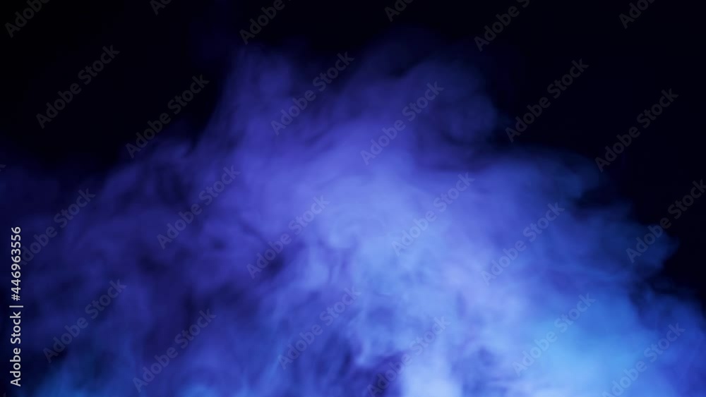 Mystical blue smoke on a black background. Dense clouds of steam in multi-colored lighting. Close-up, 4K UHD. Mystical blue smoke on a black background. Dense clouds of steam in multi-colored lighting. Close-up, 4K UHD.