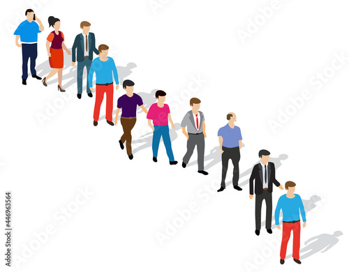 A queue of people waiting for their turn standing on the street