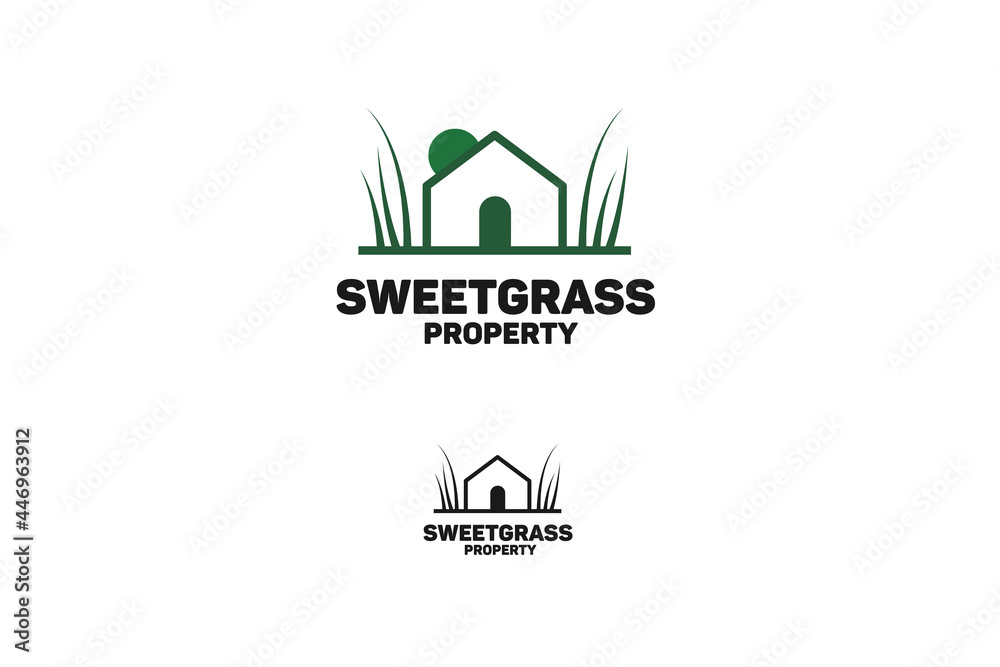 Sweet grass property logo design template, sweetgrass logo, A unique and clear grass with house. Suitable for any Business.
