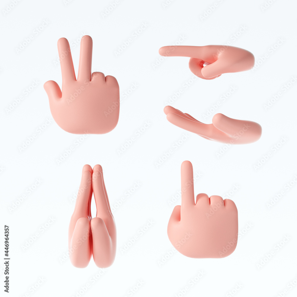 3D Cartoon hand gestures icons set on isolated white background. 3d render illustration 3D Cartoon hand gestures icons set on isolated white background. 3d render illustration
