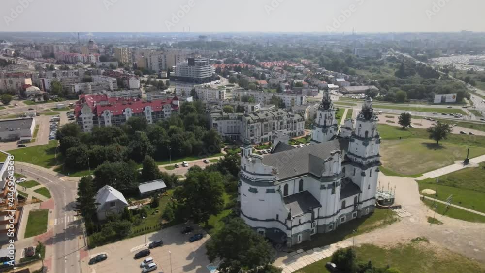 The urban landscape of Bialystok with a bird's-eye view of the church and the traffic. The urban landscape of Bialystok with a bird's-eye view of the church and the traffic.