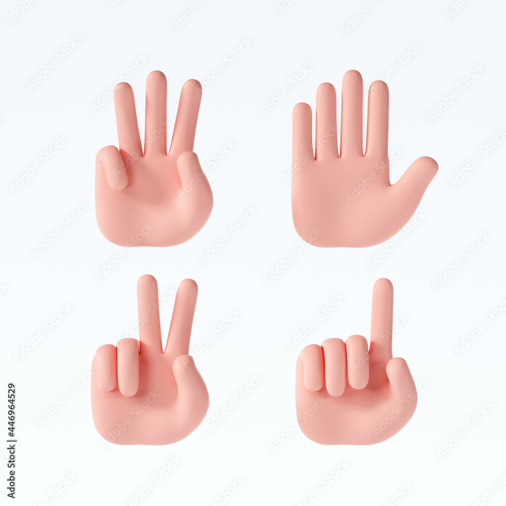 3D Cartoon hand gestures icons set on isolated white background. 3d render illustration 3D Cartoon hand gestures icons set on isolated white background. 3d render illustration