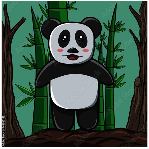 cute panda with bamboo and dry tree