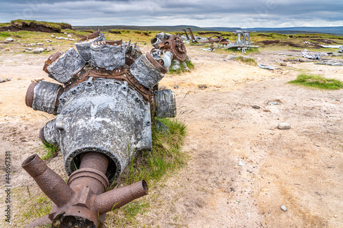 Wreckage of the The Bleaklow Bomber, a US Air Force (USAF) Boeing RB-29A Superfortress which crashed near Higher Shelf Stones on Bleaklow in the Peak District national Park UK in 1948